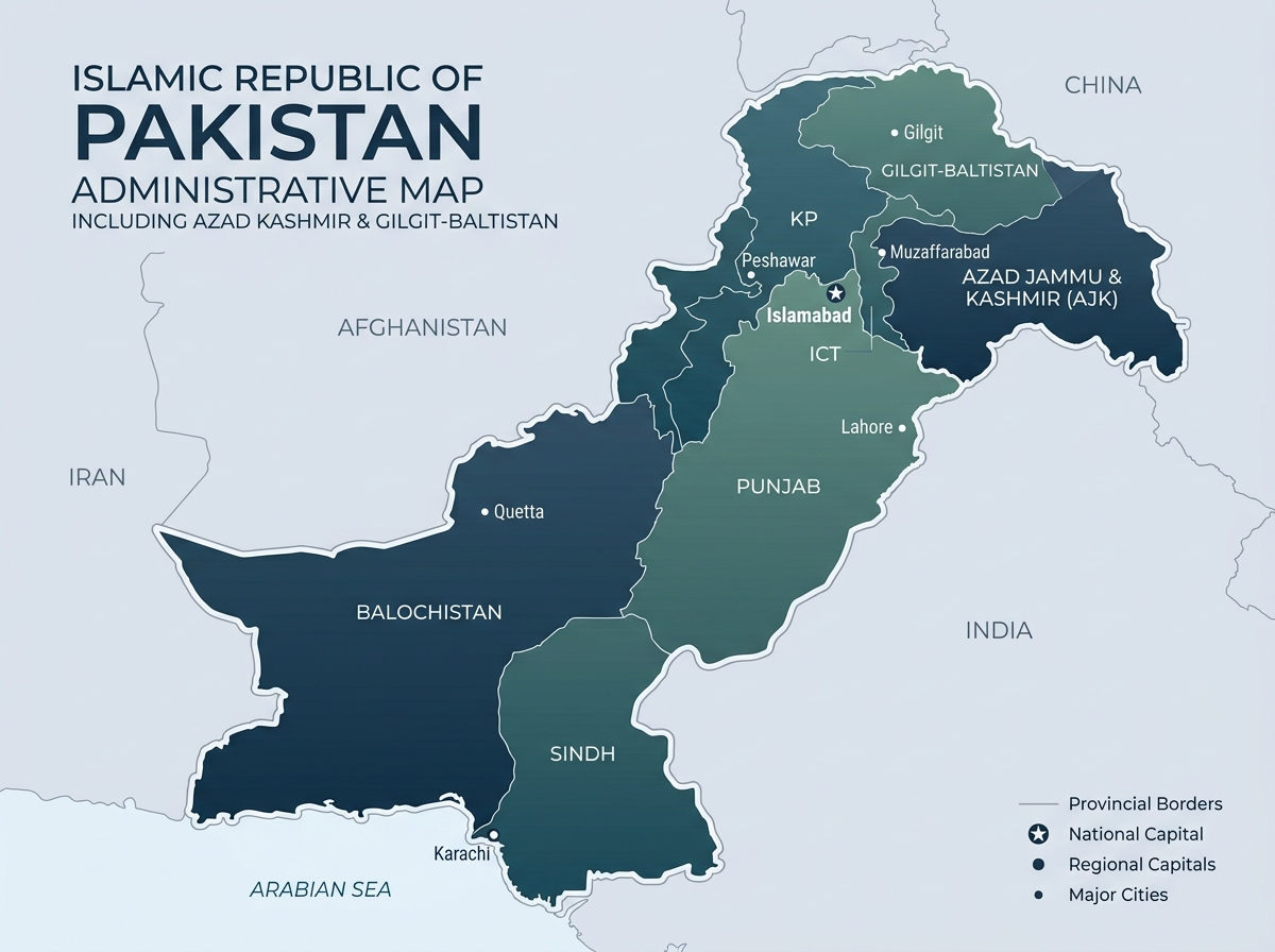 Administrative Map of Pakistan showing SerWizo coverage across Punjab, Sindh, KPK, Islamabad and Azad Kashmir